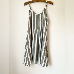 FLAX Dress Women’s Small 100% Linen Striped Sleeveless Gray White